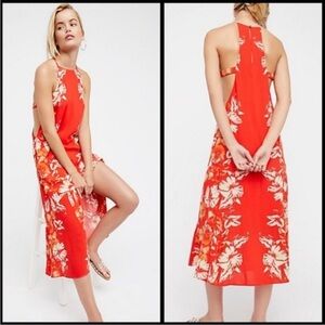 Free People Coral Back To You Floral Midi Dress